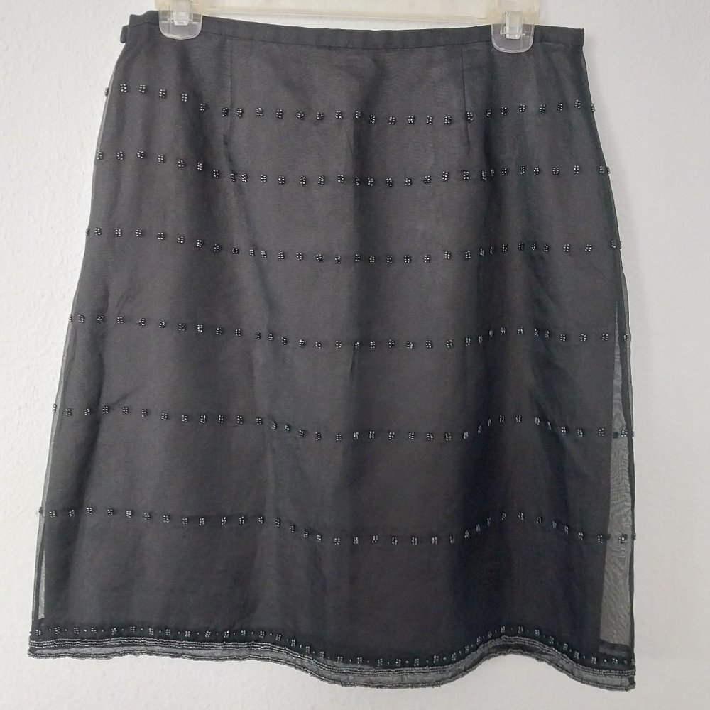J. Crew Black Silk Mini Skirt with Black Beading Detail - Picture 2 of 8